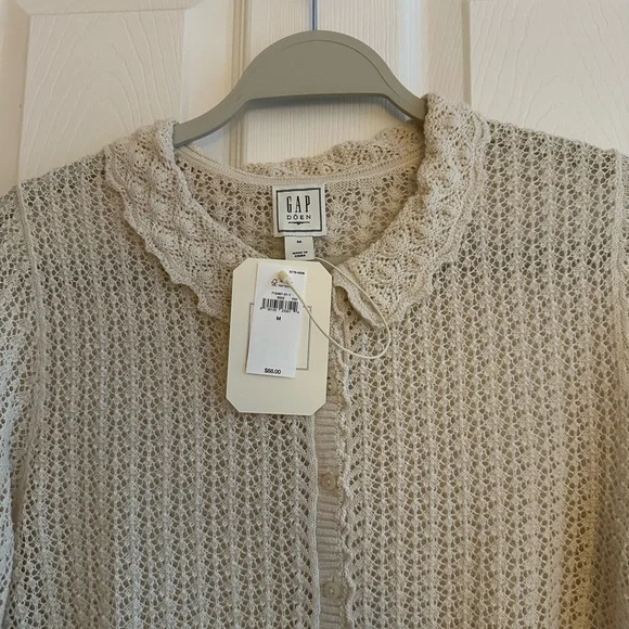 Gap x Doen Pointelle Long Sleeve Cardigan Top Cream NWT! - Picture 3 of 3